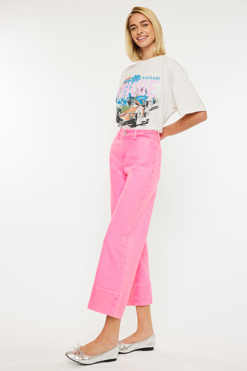 Stacy High Rise Crop Wide | Crop Fit | White with Stretch – Kancan USA