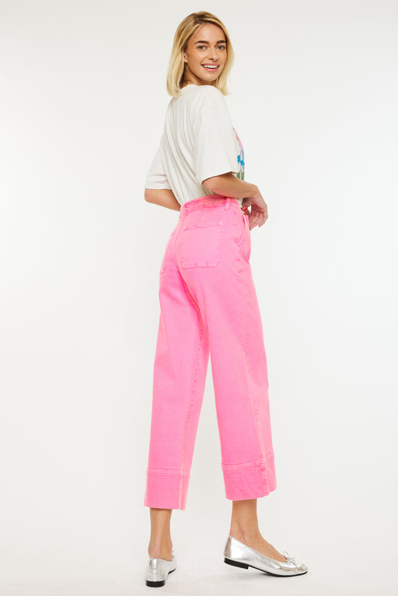 Stacy High Rise Crop Wide | Crop Fit | White with Stretch – Kancan USA