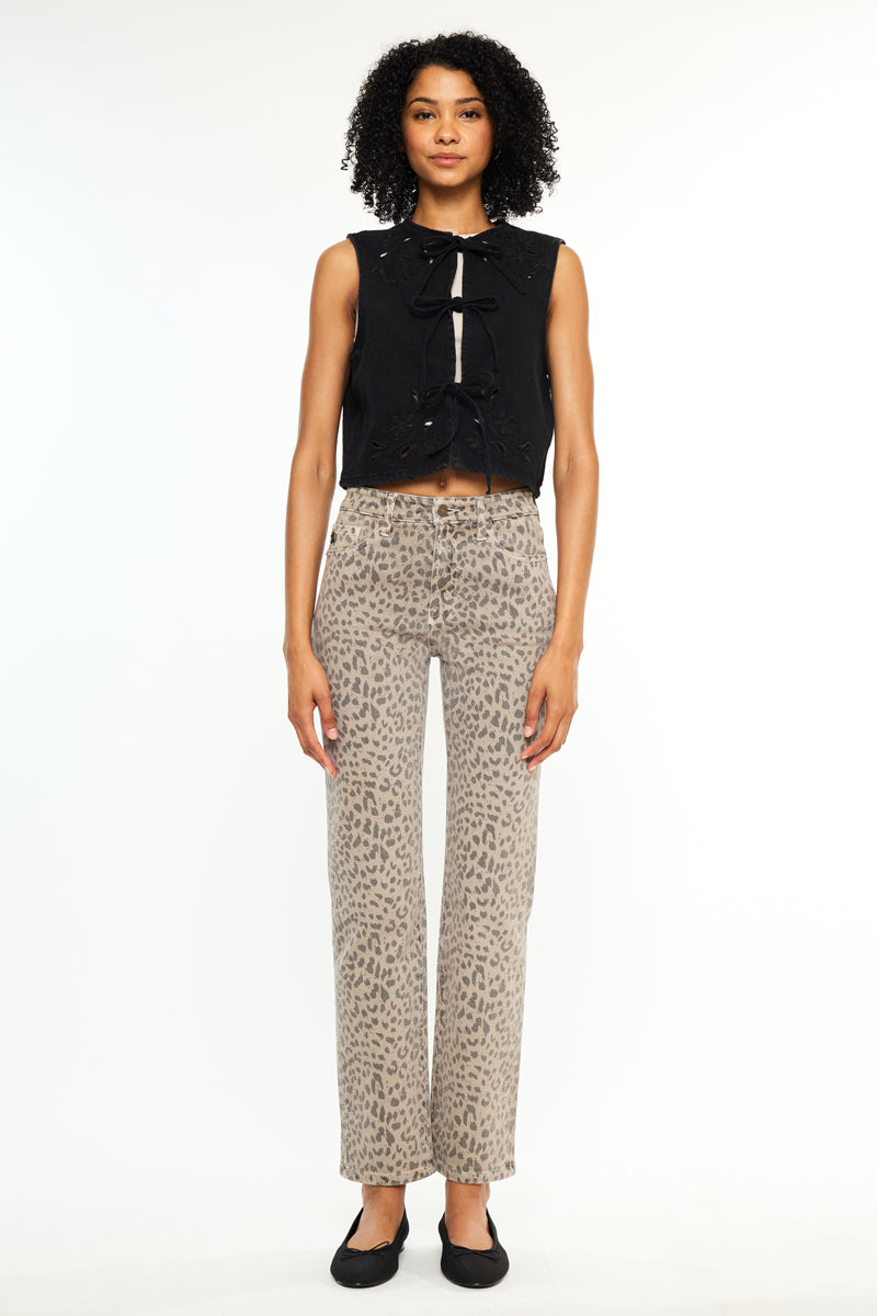 Pheonix High Rise Leopard Straight Jeans - Official Kancan USA