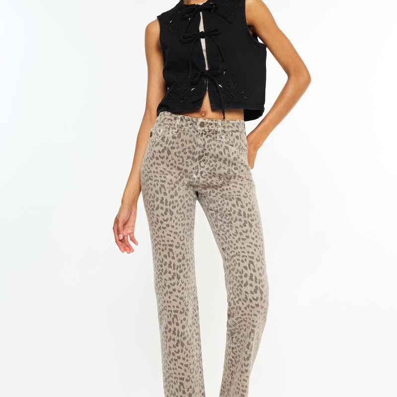 Pheonix High Rise Leopard Straight Jeans - Official Kancan USA