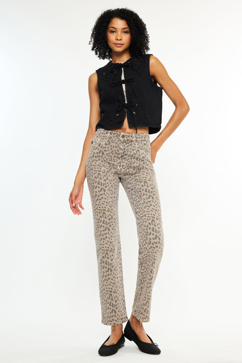 Pheonix High Rise Leopard Straight Jeans - Official Kancan USA