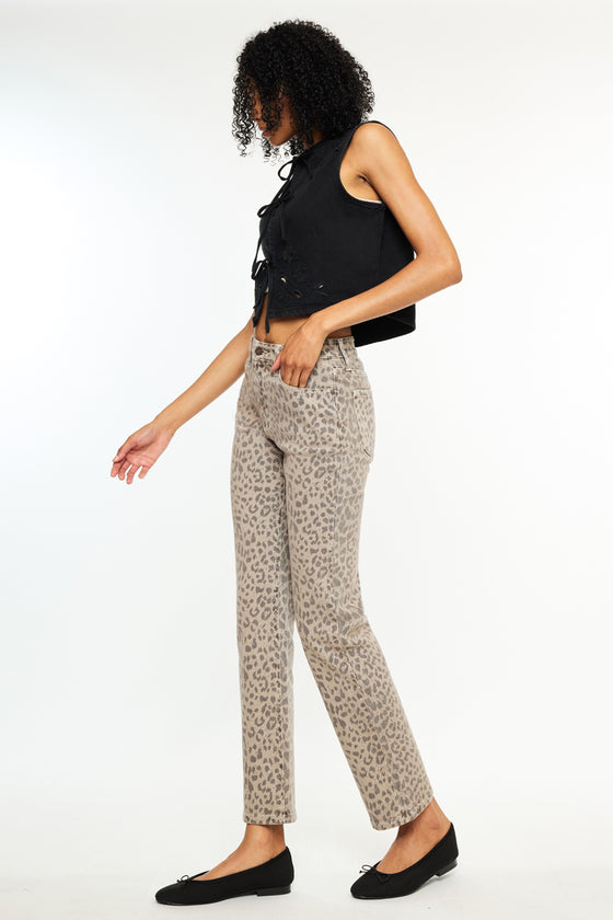 Pheonix High Rise Leopard Straight Jeans - Official Kancan USA