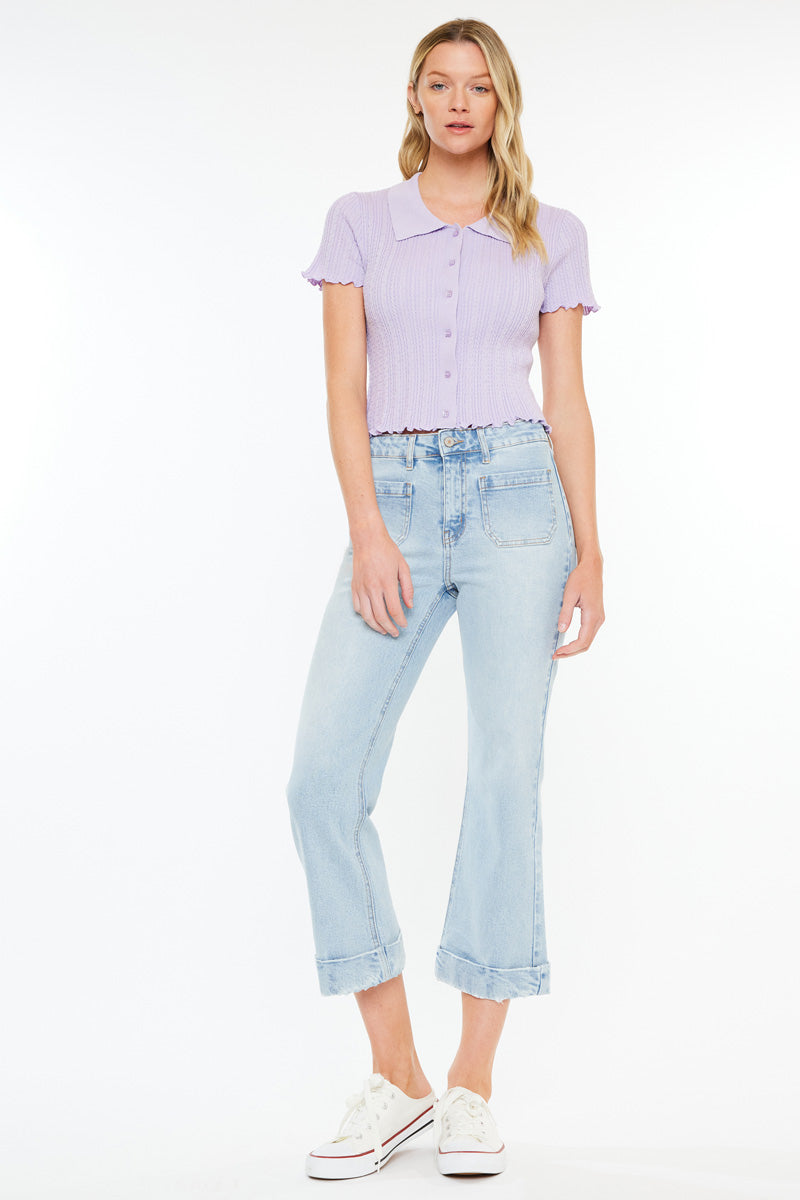 Angelina Mid Rise Relaxed Cropped Flare Jeans - Official Kancan USA