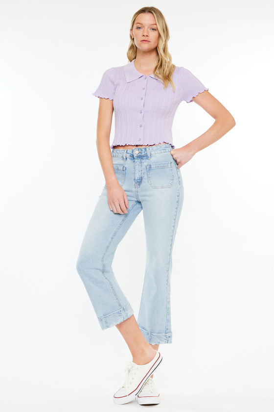 Angelina Mid Rise Relaxed Cropped Flare Jeans - Official Kancan USA