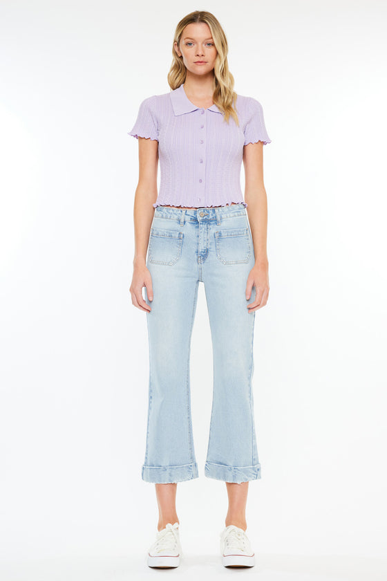 Angelina Mid Rise Relaxed Cropped Flare Jeans - Official Kancan USA