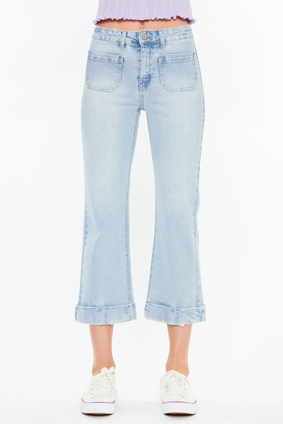 Angelina Mid Rise Relaxed Cropped Flare Jeans - Official Kancan USA