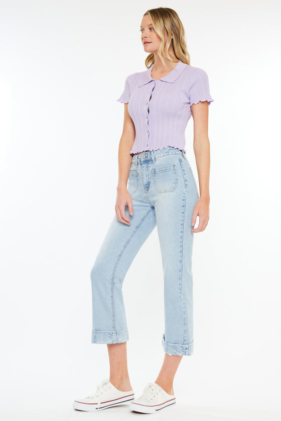 Angelina Mid Rise Relaxed Cropped Flare Jeans - Official Kancan USA