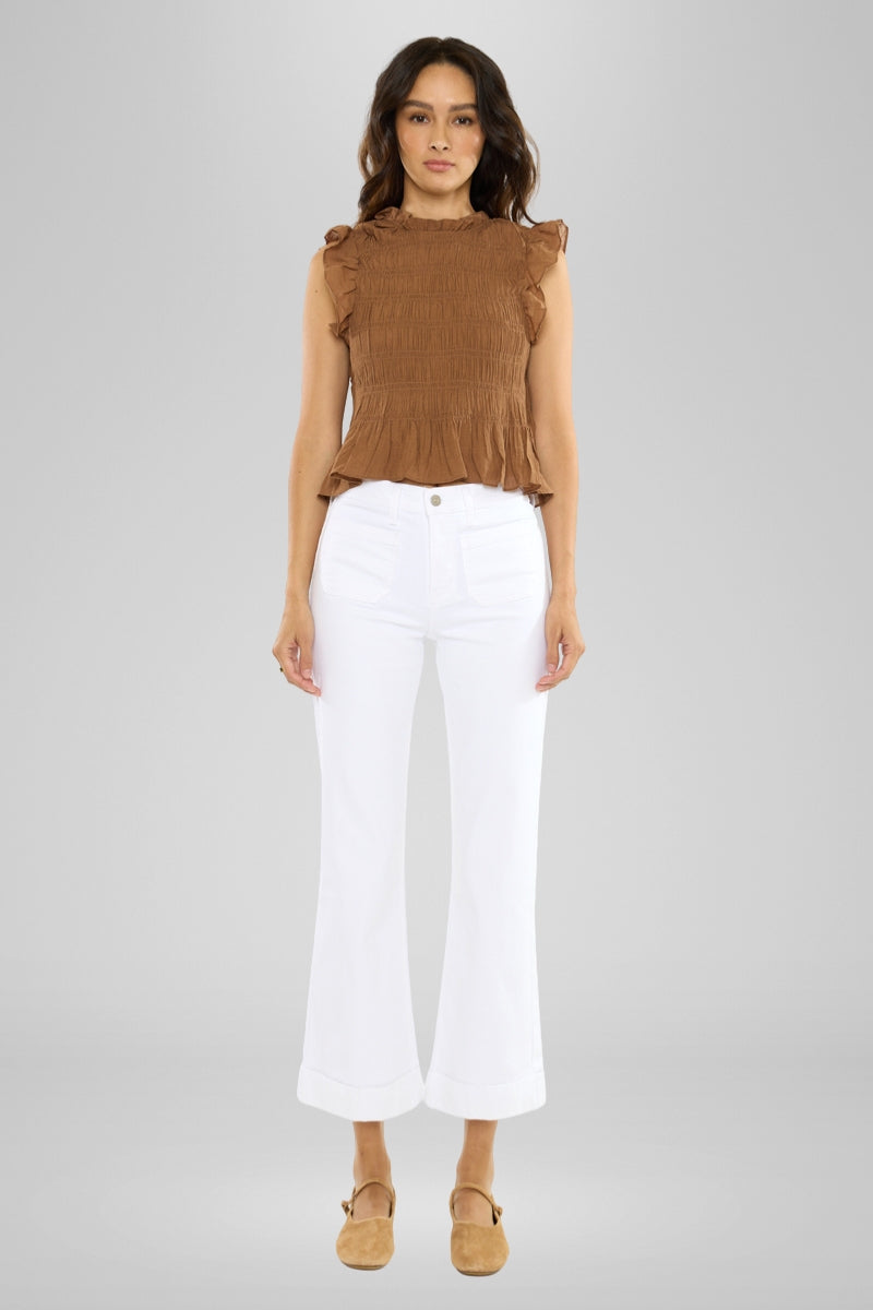 Abigail High Rise White Crop Flare