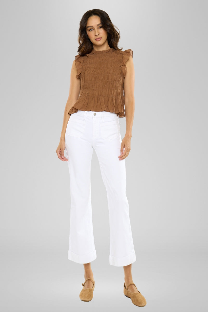 Abigail High Rise White Crop Flare
