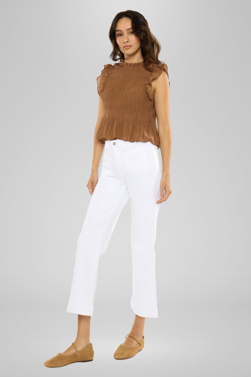 Abigail High Rise White Crop Flare