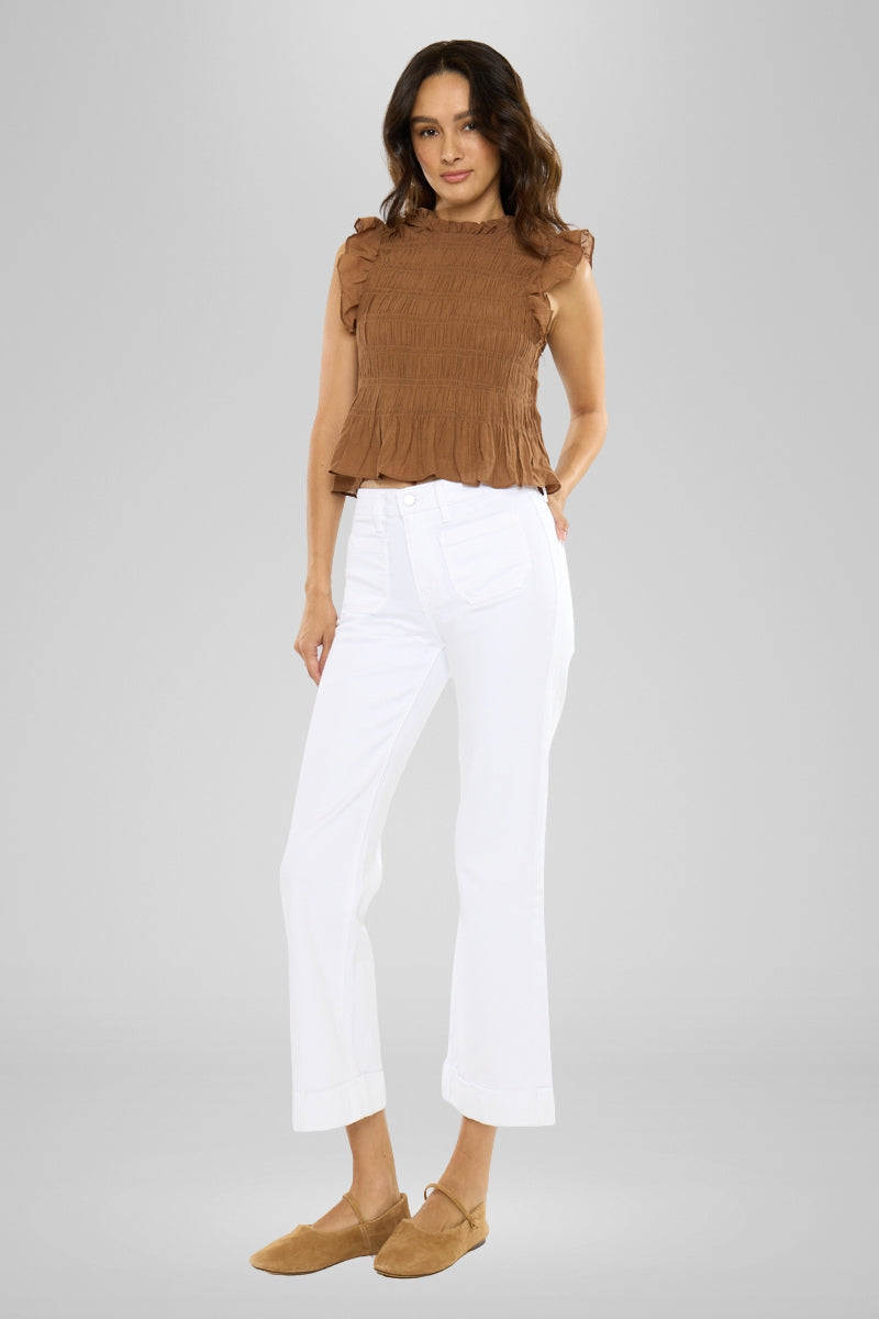 Abigail High Rise White Crop Flare