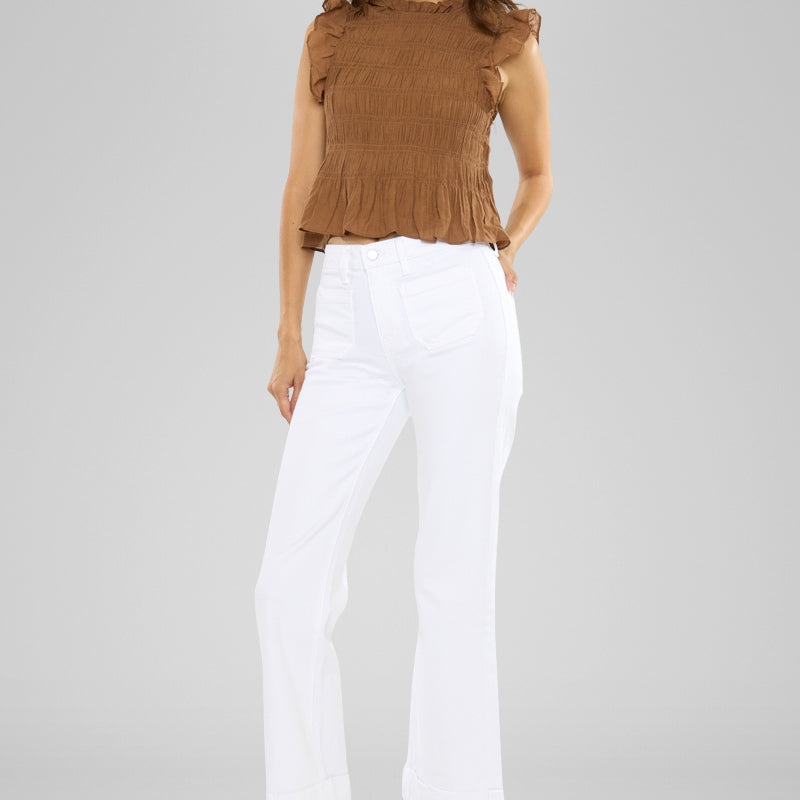 Abigail High Rise White Crop Flare