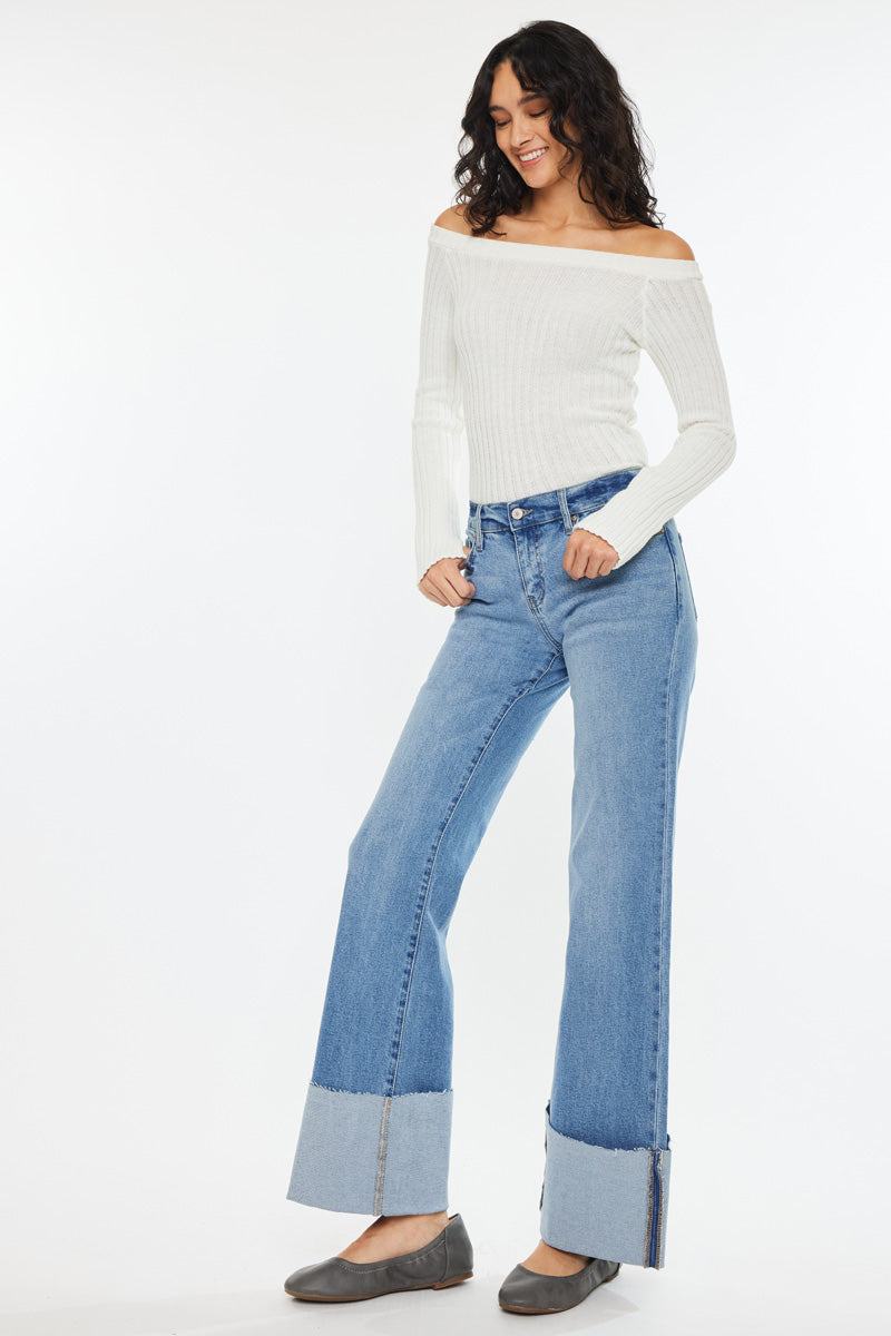 Emma Mid Rise Wide Flare Jeans | Flowy, On-Trend Fit – Kancan USA