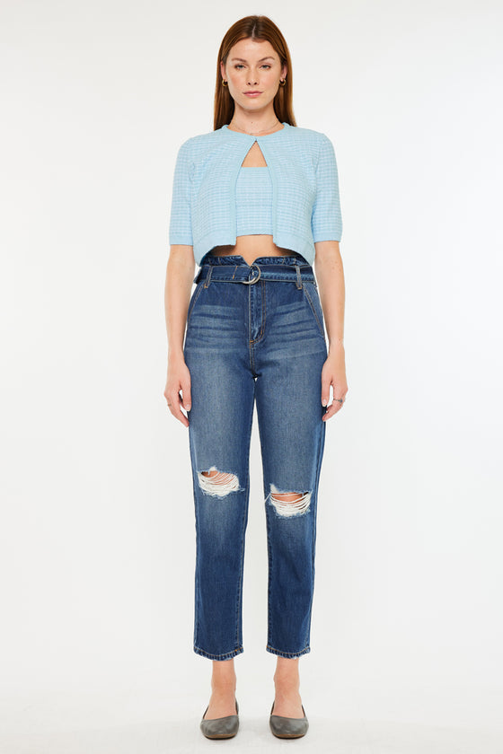 Blossom Ultra High Rise Belted Mom Jeans - Official Kancan USA