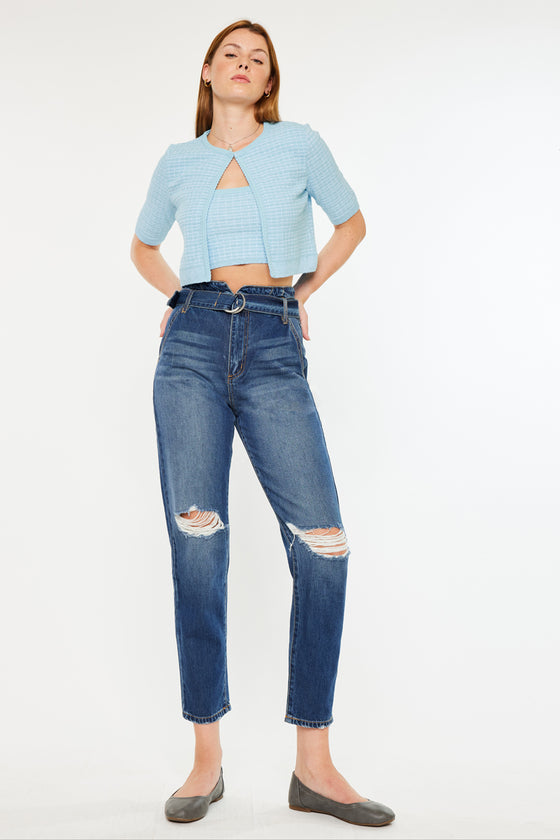 Blossom Ultra High Rise Belted Mom Jeans - Official Kancan USA