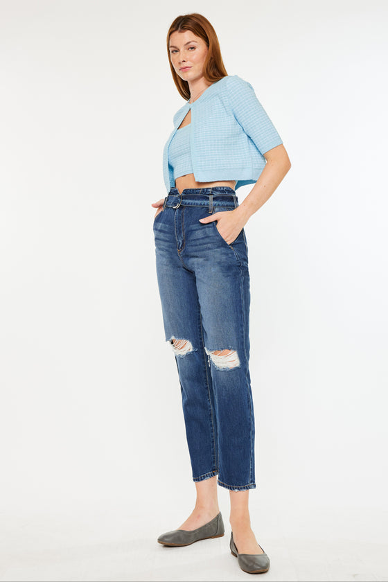 Blossom Ultra High Rise Belted Mom Jeans - Official Kancan USA