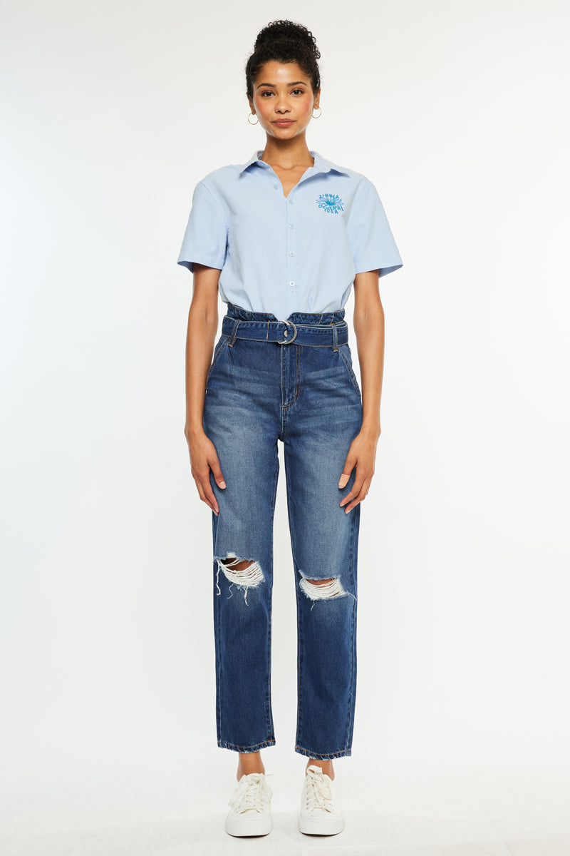 Blossom Ultra High Rise Belted Mom Jeans - Official Kancan USA