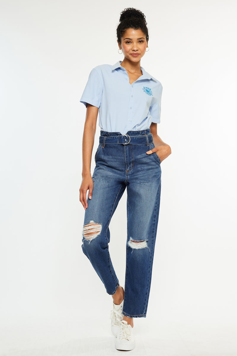 Blossom Ultra High Rise Belted Mom Jeans - Official Kancan USA