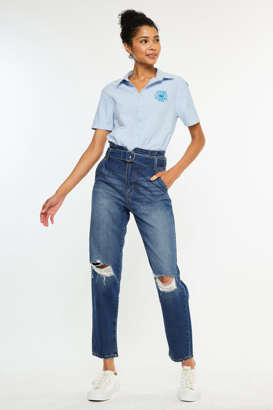 Blossom Ultra High Rise Belted Mom Jeans - Official Kancan USA