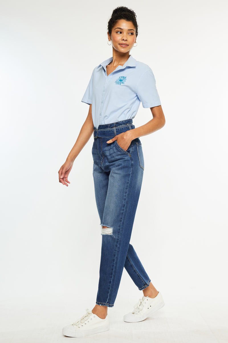 Blossom Ultra High Rise Belted Mom Jeans - Official Kancan USA