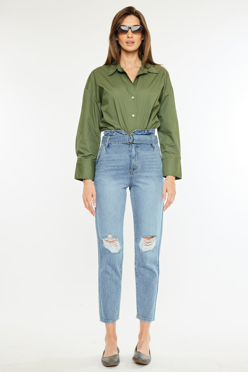 Blossom Ultra High Rise Belted Mom Jeans - Official Kancan USA