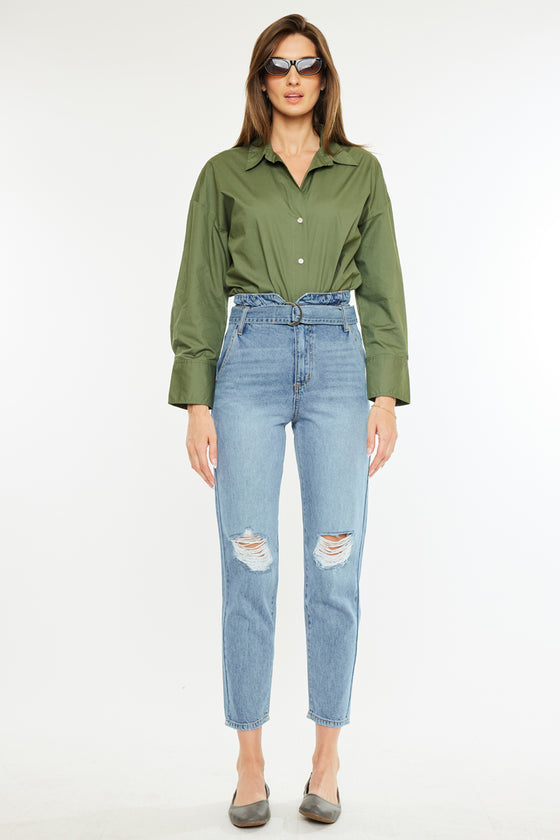 Blossom Ultra High Rise Belted Mom Jeans - Official Kancan USA