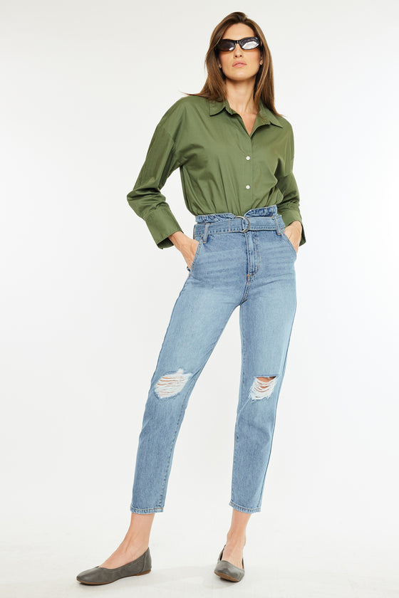 Blossom Ultra High Rise Belted Mom Jeans - Official Kancan USA