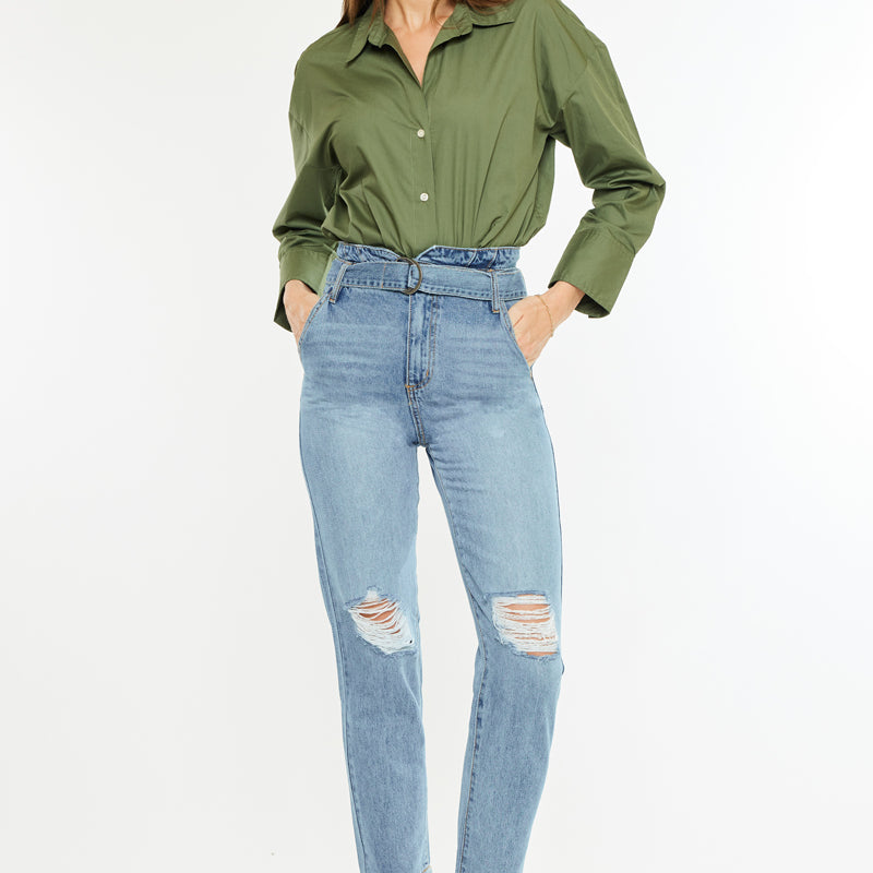 Blossom Ultra High Rise Belted Mom Jeans - Official Kancan USA