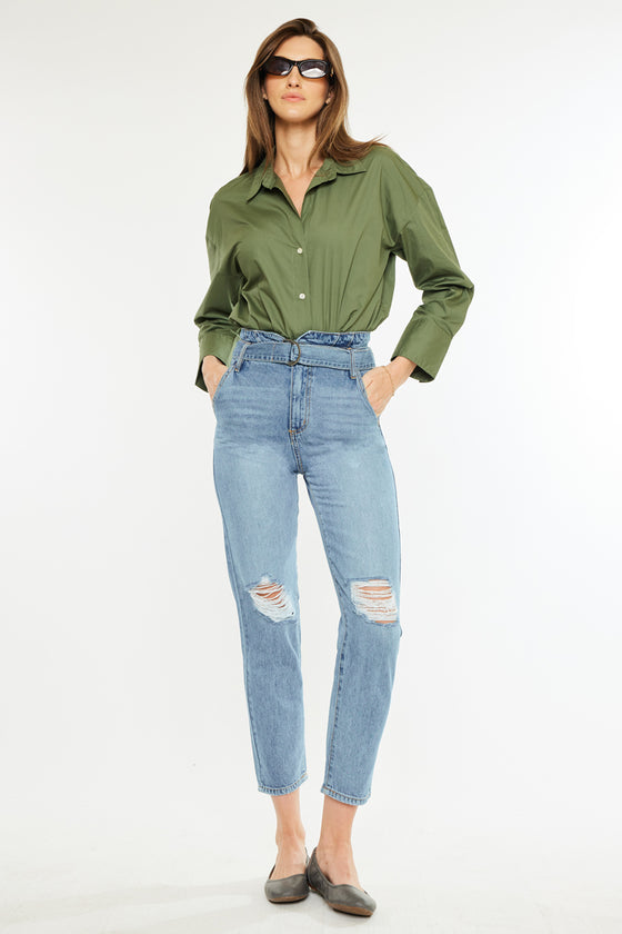Blossom Ultra High Rise Belted Mom Jeans - Official Kancan USA