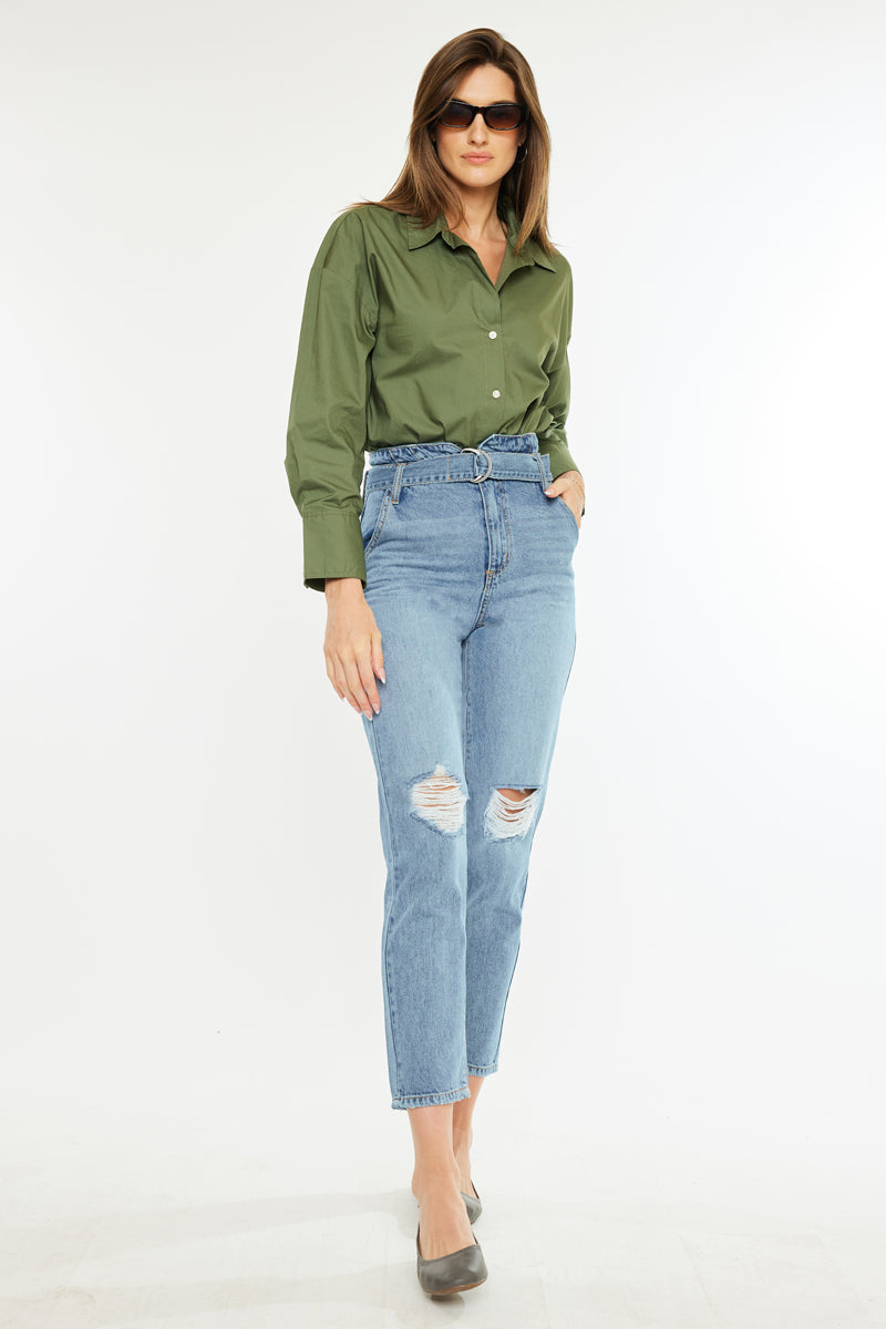 Blossom Ultra High Rise Belted Mom Jeans – Kancan USA