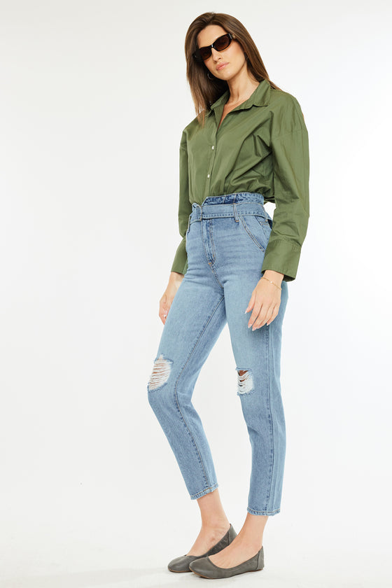 Blossom Ultra High Rise Belted Mom Jeans - Official Kancan USA