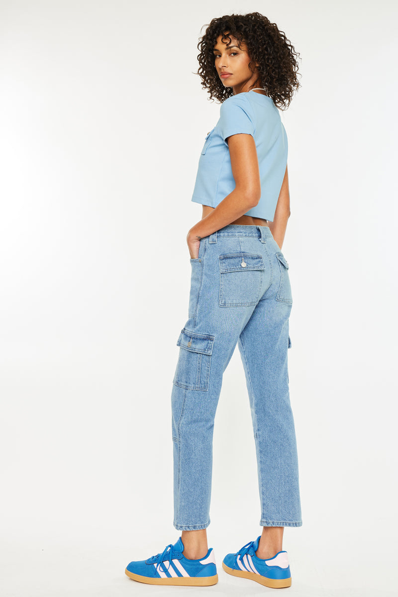 Aaliyah High Rise Slim Straight Leg Cargo Jeans - Official Kancan USA