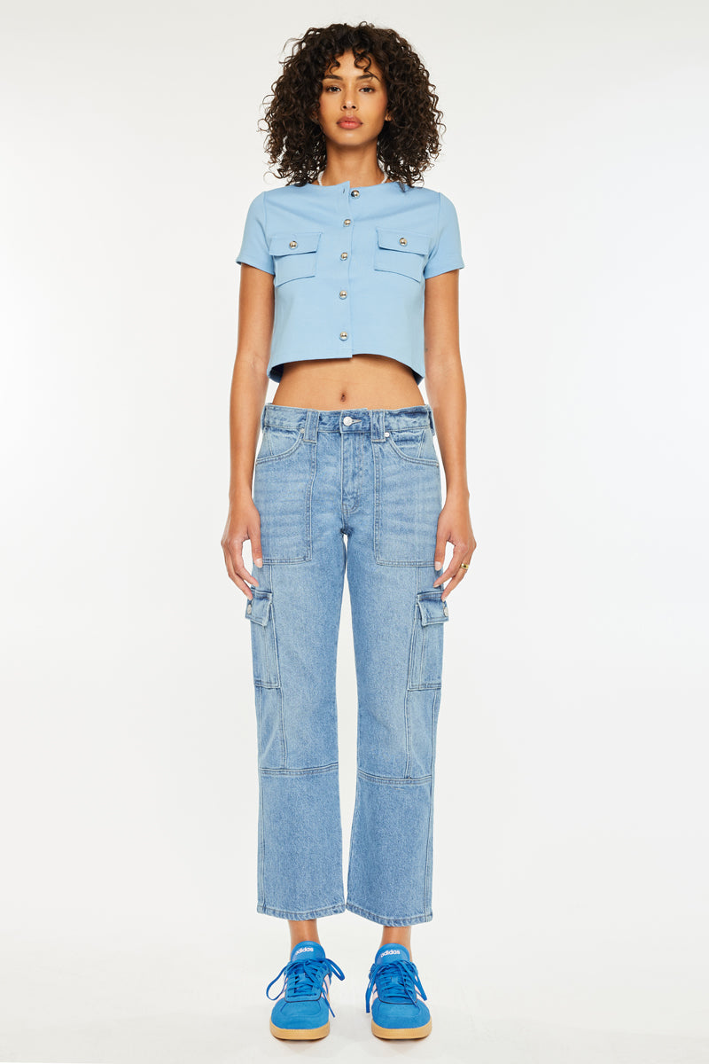 Aaliyah High Rise Slim Straight Leg Cargo Jeans - Official Kancan USA