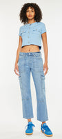 Aaliyah High Rise Slim Straight Leg Cargo Jeans - Official Kancan USA
