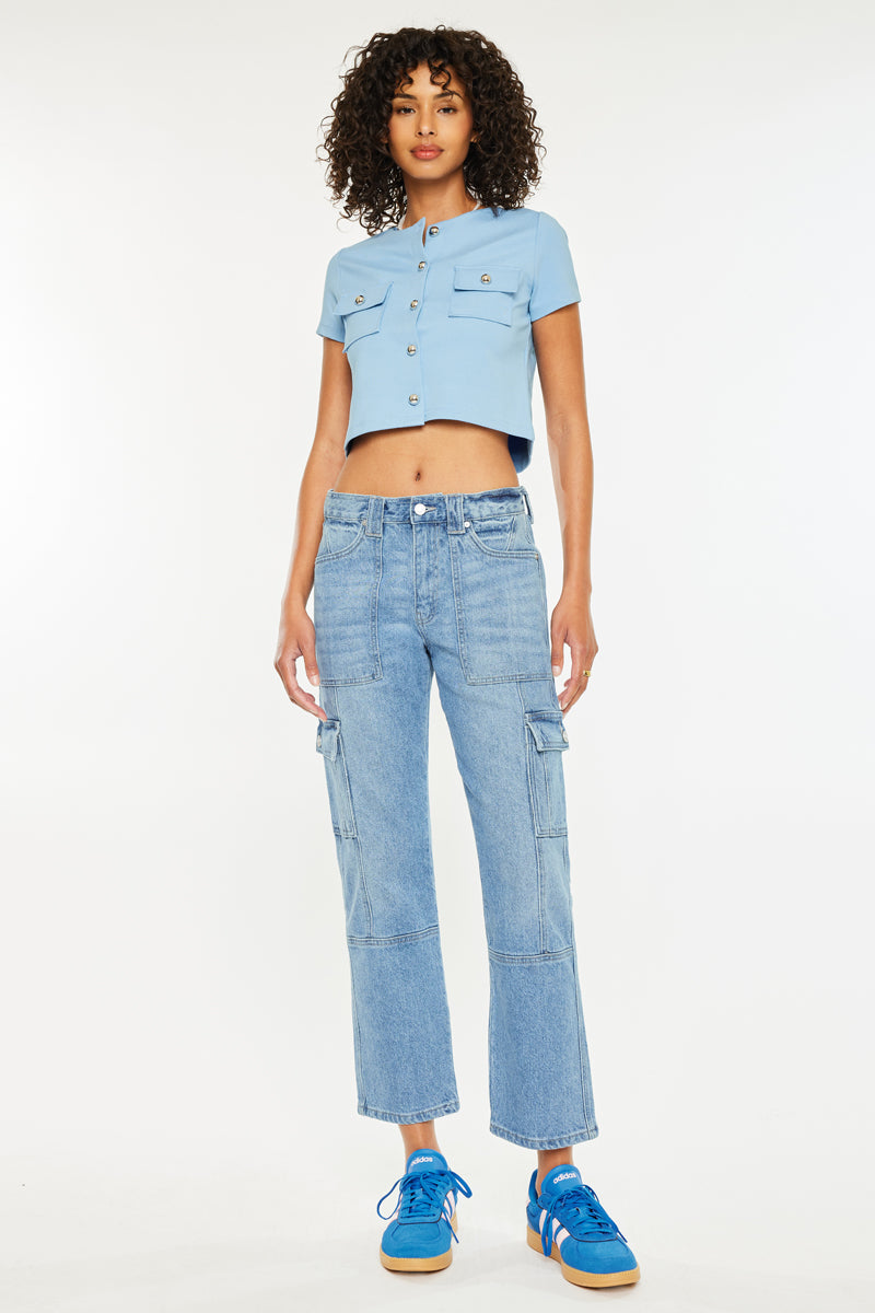 Aaliyah High Rise Slim Straight Leg Cargo Jeans - Official Kancan USA