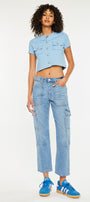 Aaliyah High Rise Slim Straight Leg Cargo Jeans - Official Kancan USA