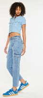 Aaliyah High Rise Slim Straight Leg Cargo Jeans - Official Kancan USA