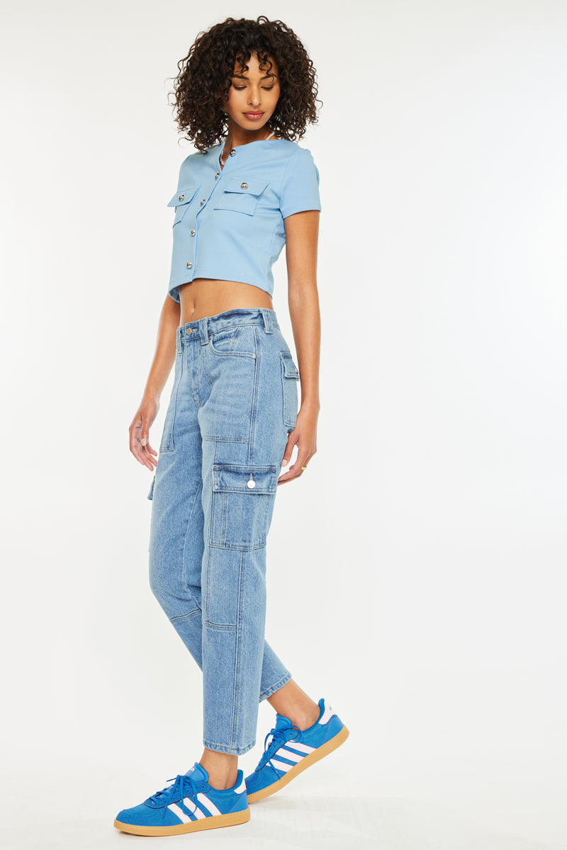 Aaliyah High Rise Slim Straight Leg Cargo Jeans - Official Kancan USA