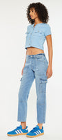 Aaliyah High Rise Slim Straight Leg Cargo Jeans - Official Kancan USA