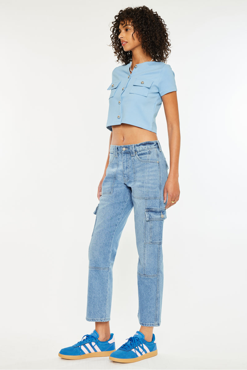 Aaliyah High Rise Slim Straight Leg Cargo Jeans - Official Kancan USA