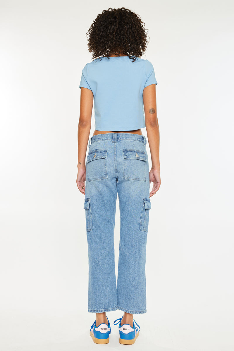 Aaliyah High Rise Slim Straight Leg Cargo Jeans - Official Kancan USA