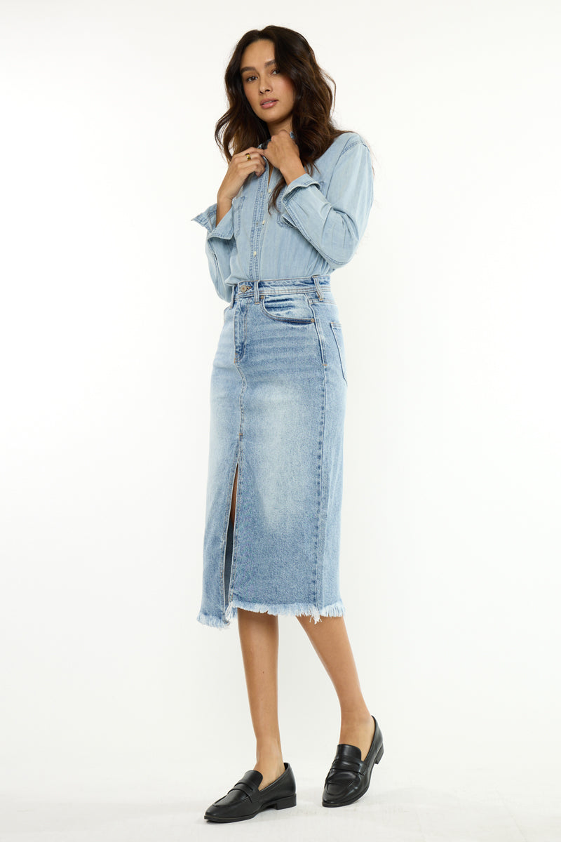Indigo High Rise Midi Skirt