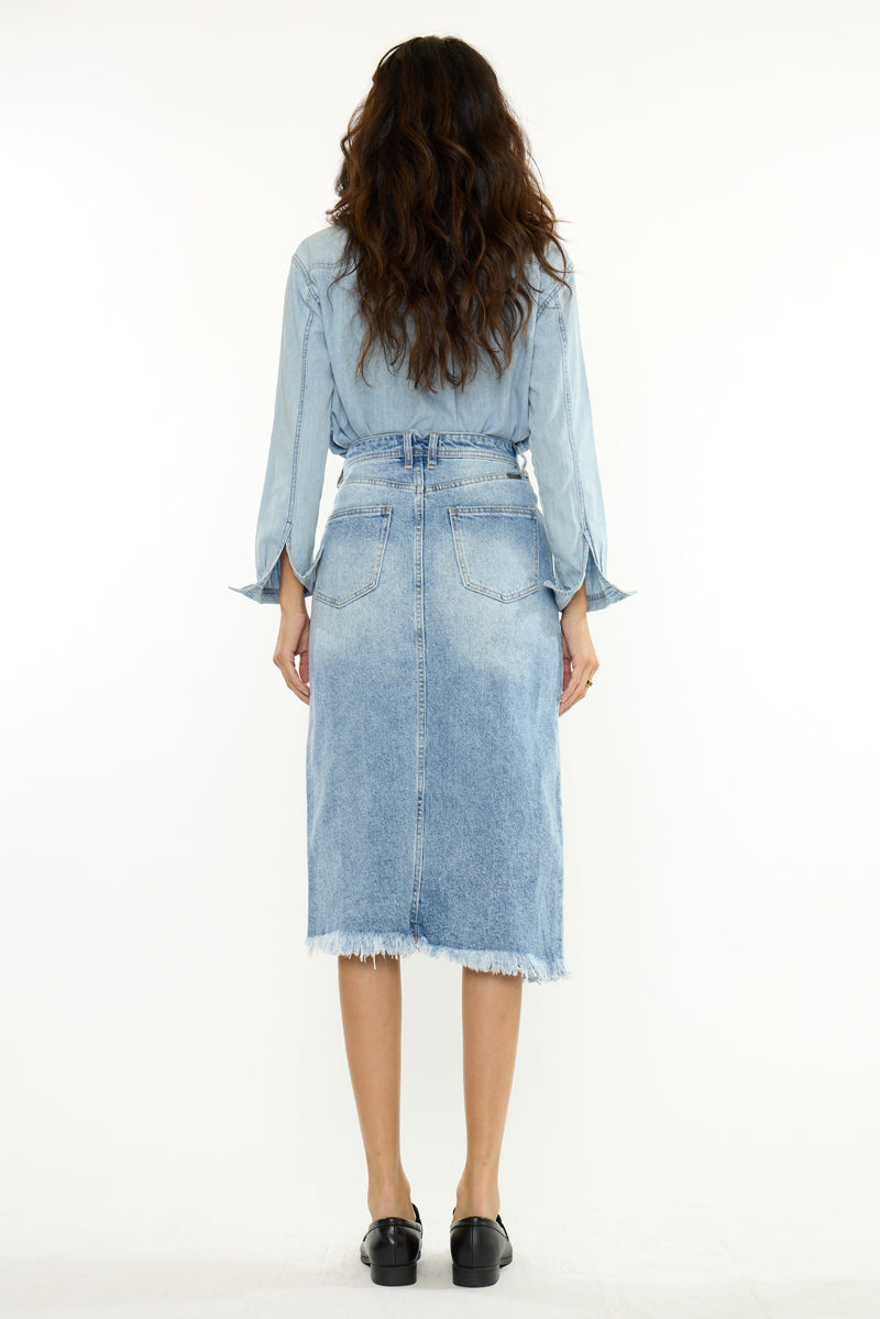 Indigo High Rise Midi Skirt