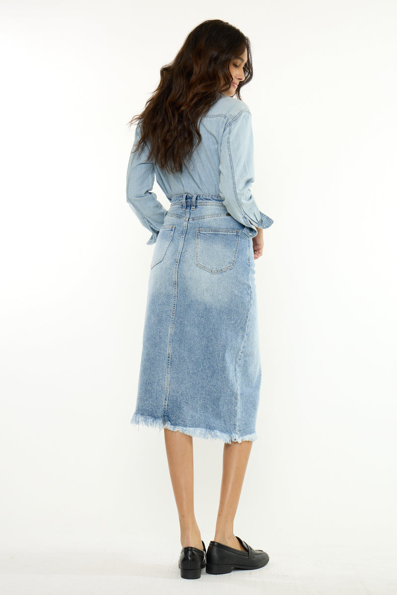 Indigo High Rise Midi Skirt