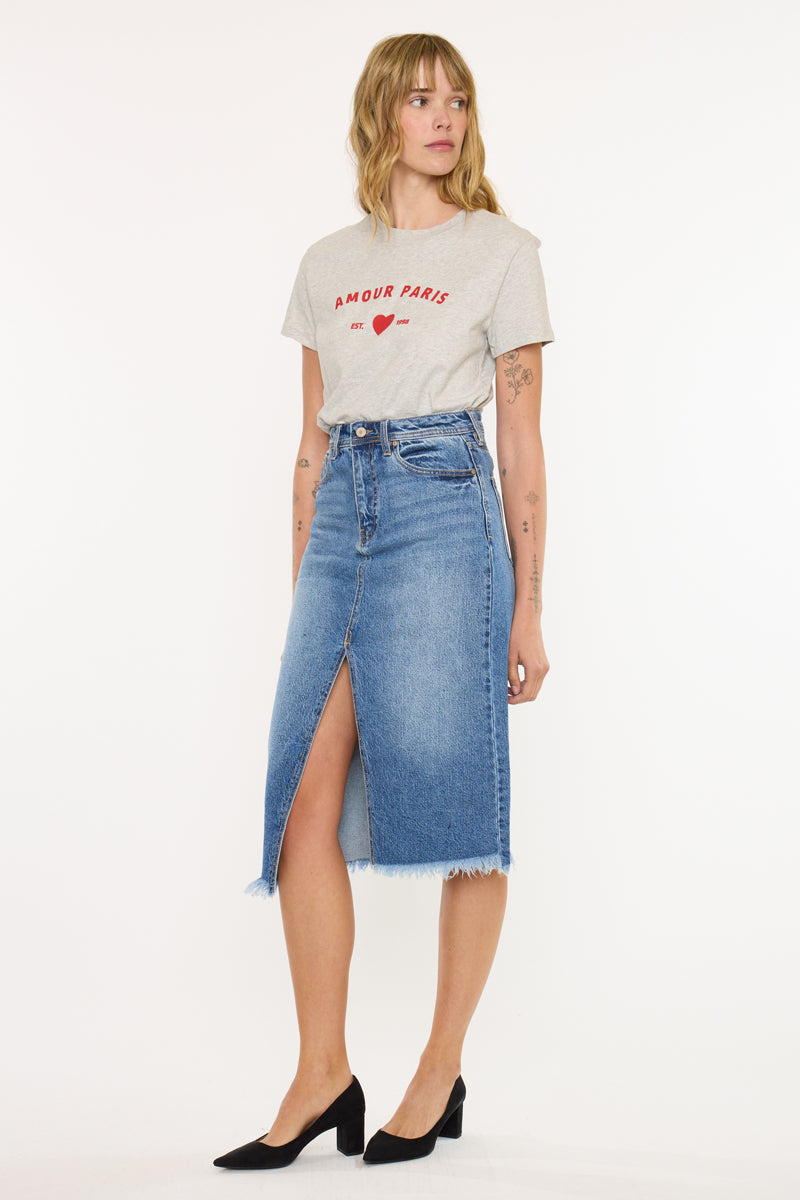 Indigo High Rise Midi Skirt - Official Kancan USA
