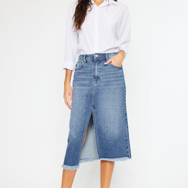 Indigo High Rise Midi Skirt - Official Kancan USA