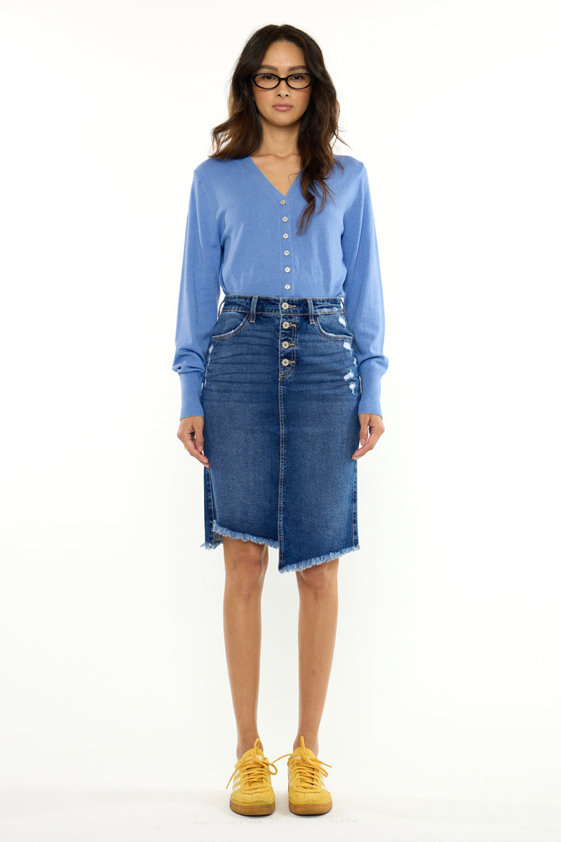 Florentine Mid Rise Asymmetrical Midi Skirt