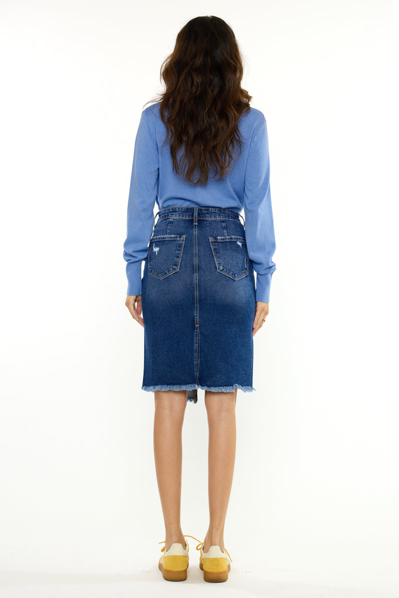 Florentine Mid Rise Asymmetrical Midi Skirt