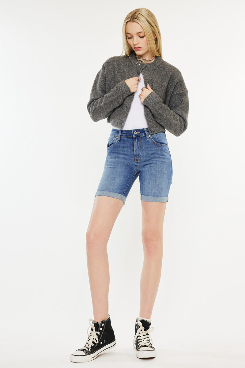 Kan Can - Dark Wash High Rise Girlfriend Shorts (KC8591ND)