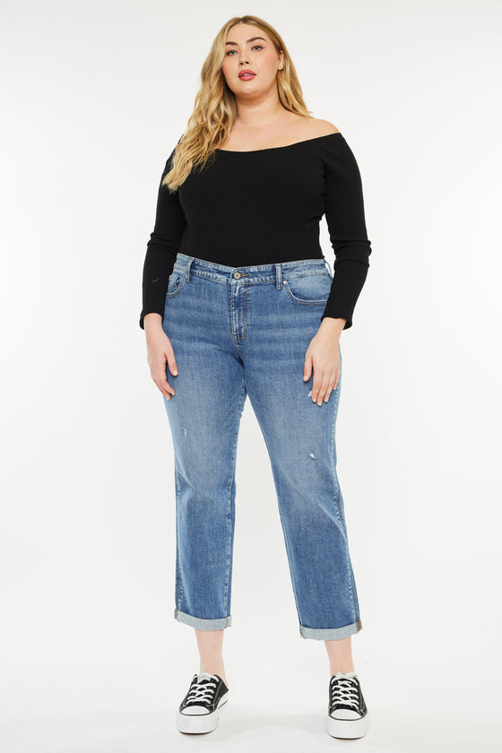 Yvonne  Mid Rise Slim Boyfriend Jeans (Plus Size) - Official Kancan USA